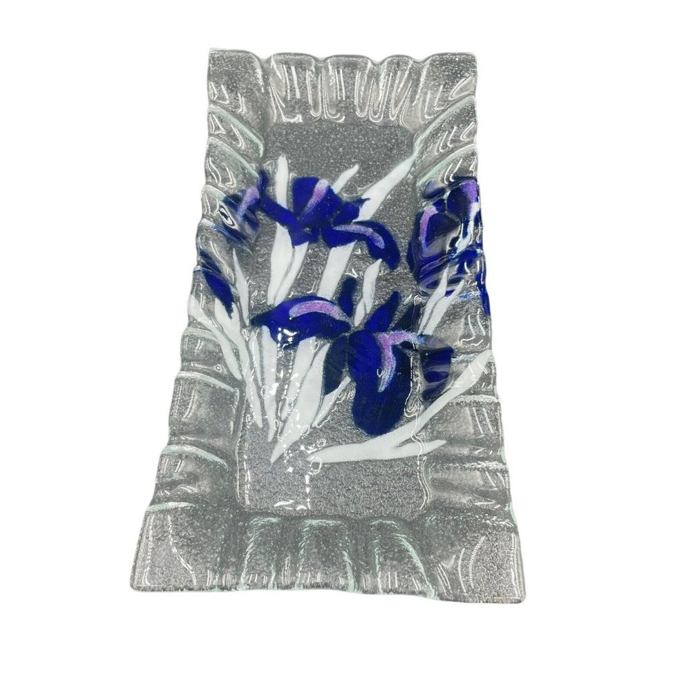 Sydenstricker  Fused Glass Rectangular Serving Dish Tray Purple Iris 12”x 6"